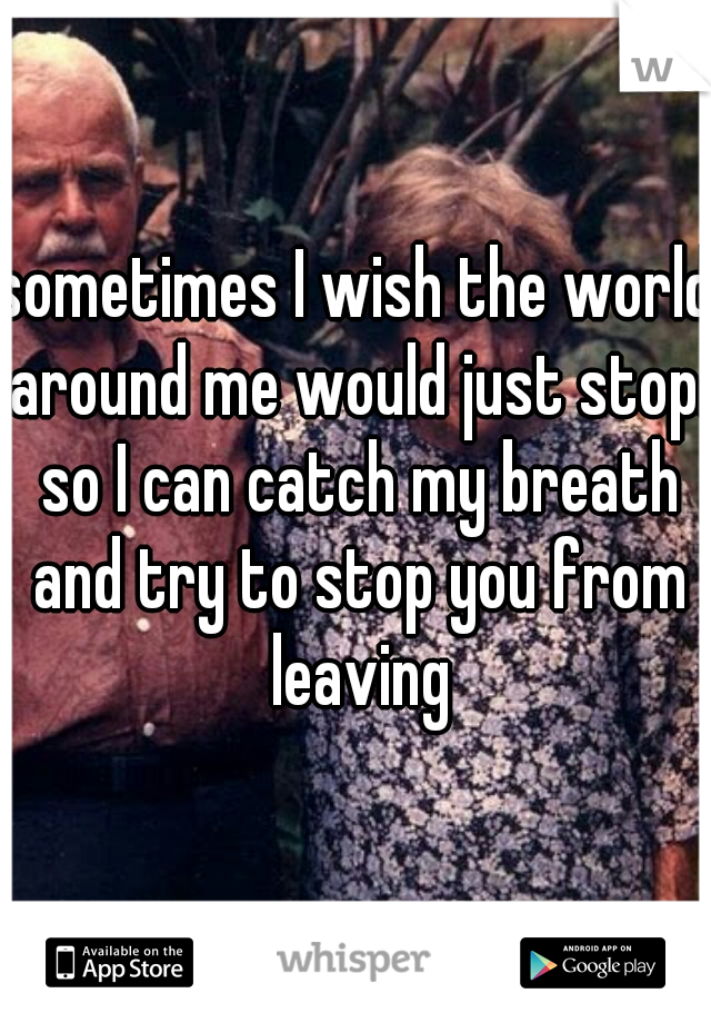 sometimes I wish the world around me would just stop. so I can catch my breath and try to stop you from leaving
