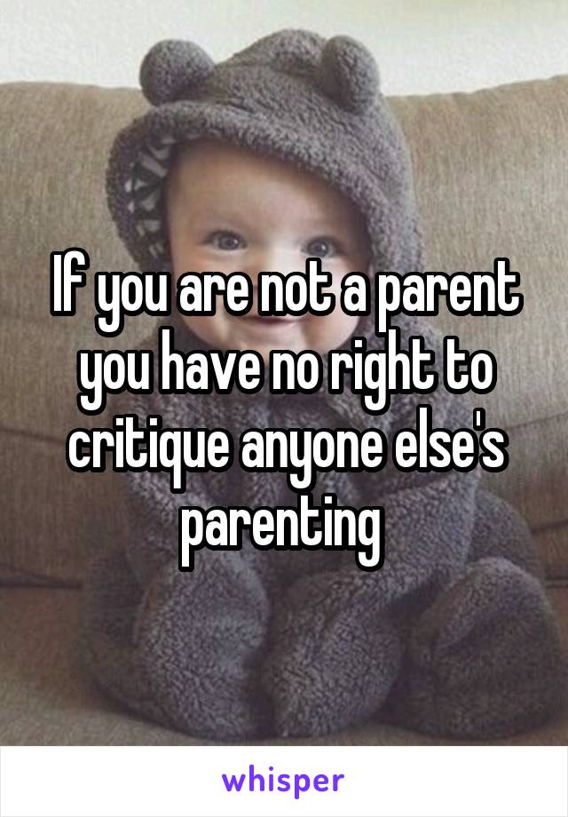 If you are not a parent you have no right to critique anyone else's parenting 