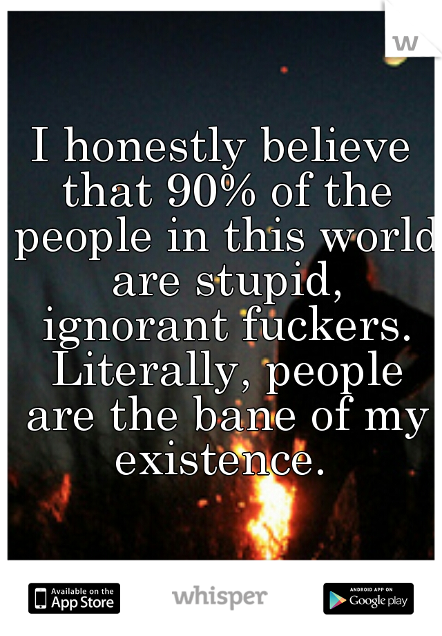 I honestly believe that 90% of the people in this world are stupid, ignorant fuckers. Literally, people are the bane of my existence. 