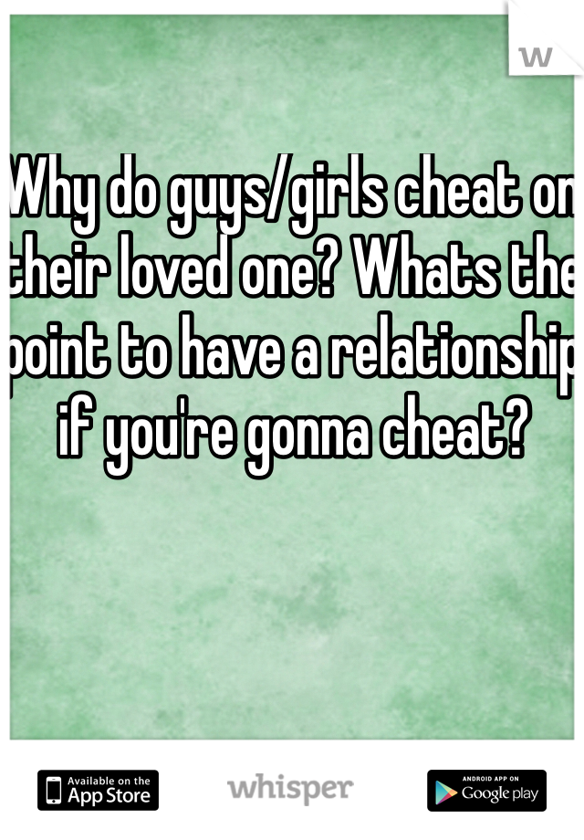 Why do guys/girls cheat on their loved one? Whats the point to have a relationship if you're gonna cheat? 