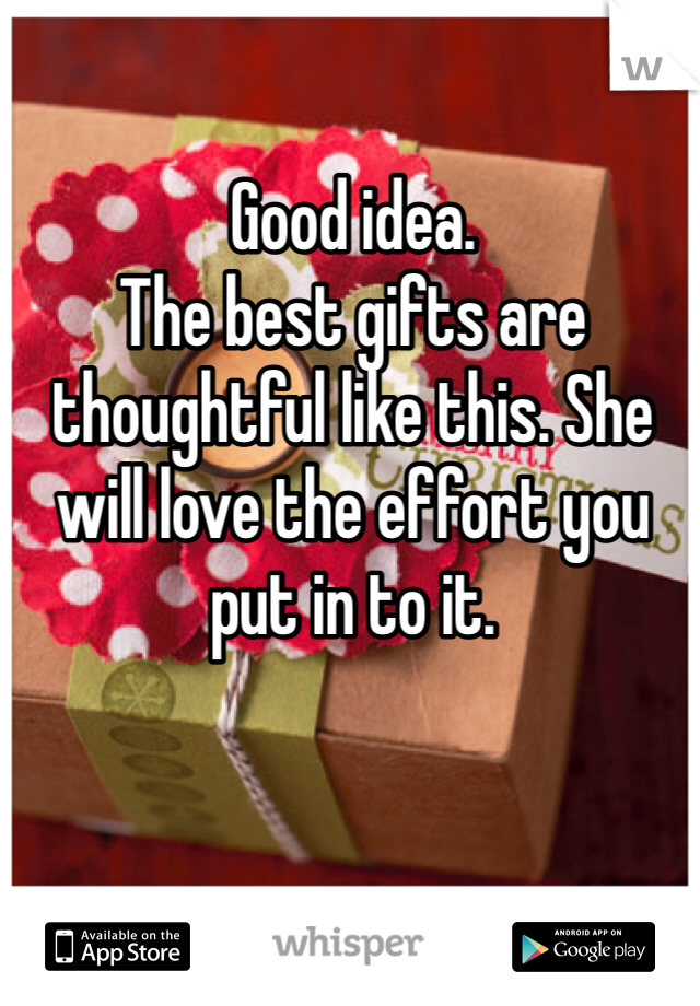 Good idea. 
The best gifts are thoughtful like this. She will love the effort you put in to it.