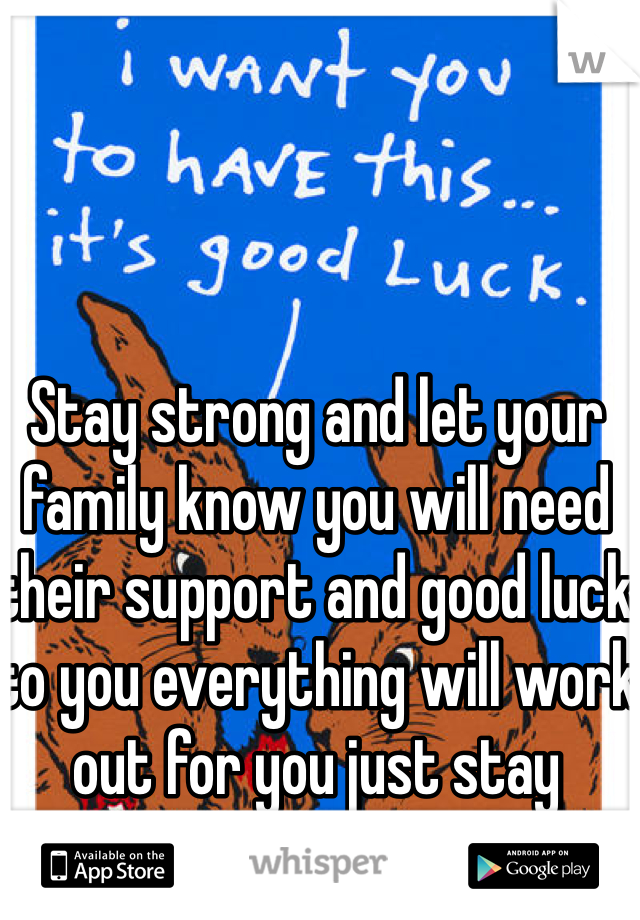 Stay strong and let your family know you will need their support and good luck to you everything will work out for you just stay positive and happy 