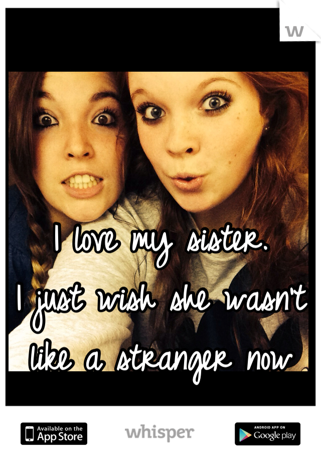 I love my sister. 
I just wish she wasn't like a stranger now
