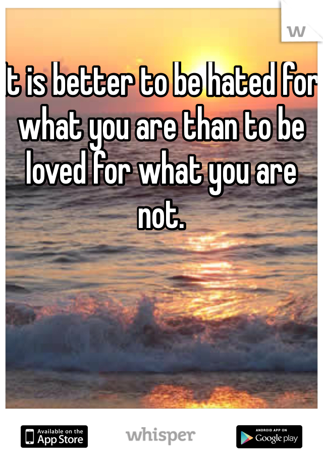 It is better to be hated for what you are than to be loved for what you are not. 