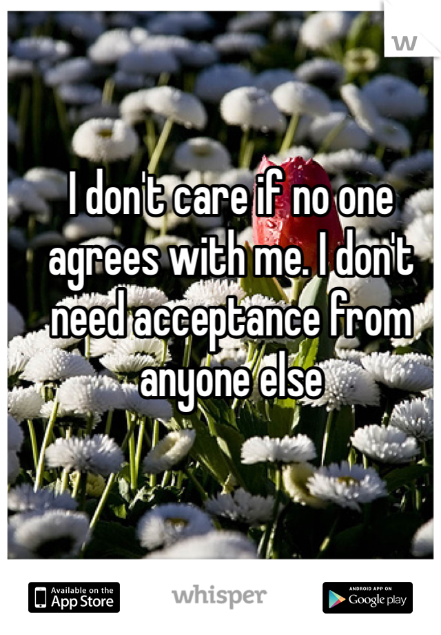 I don't care if no one agrees with me. I don't need acceptance from anyone else 