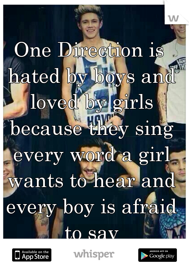One Direction is hated by boys and loved by girls because they sing every word a girl wants to hear and every boy is afraid to say