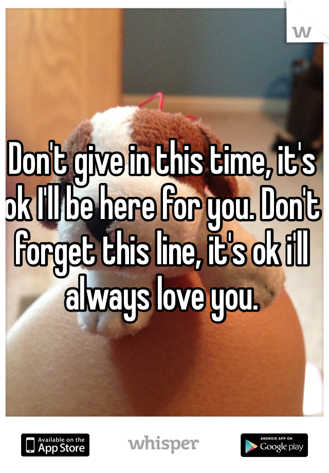 Don't give in this time, it's ok I'll be here for you. Don't forget this line, it's ok i'll always love you.