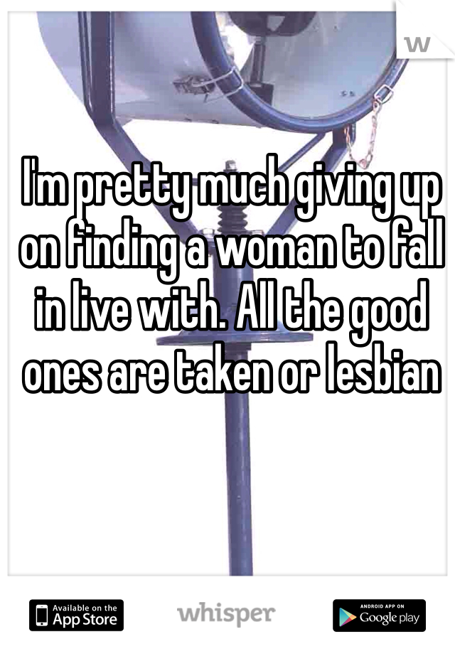 I'm pretty much giving up on finding a woman to fall in live with. All the good ones are taken or lesbian 