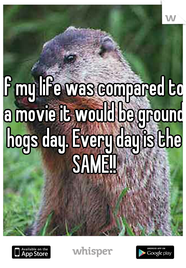 If my life was compared to a movie it would be ground hogs day. Every day is the SAME!!