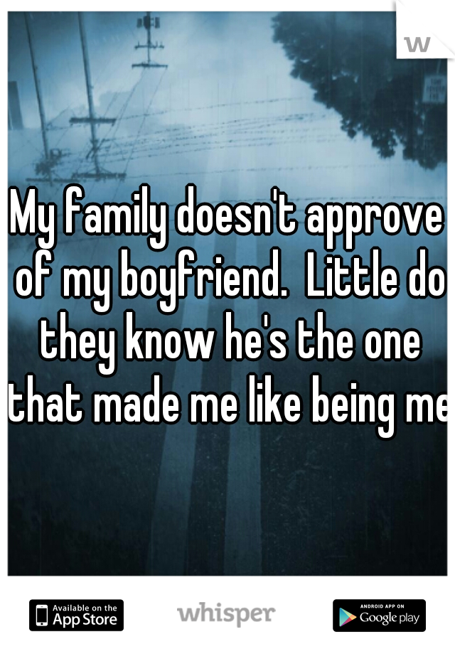 My family doesn't approve of my boyfriend.  Little do they know he's the one that made me like being me.