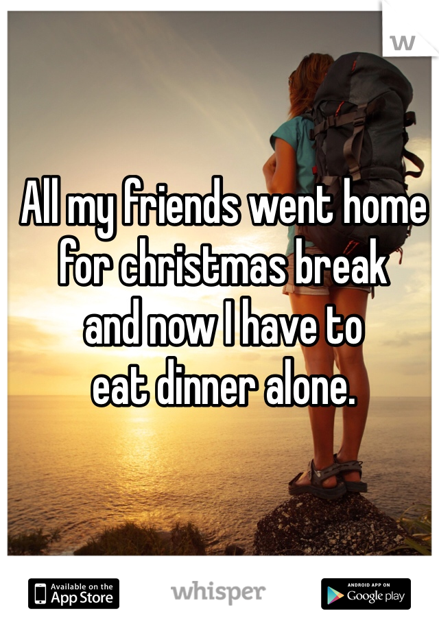 All my friends went home 
for christmas break 
and now I have to 
eat dinner alone.