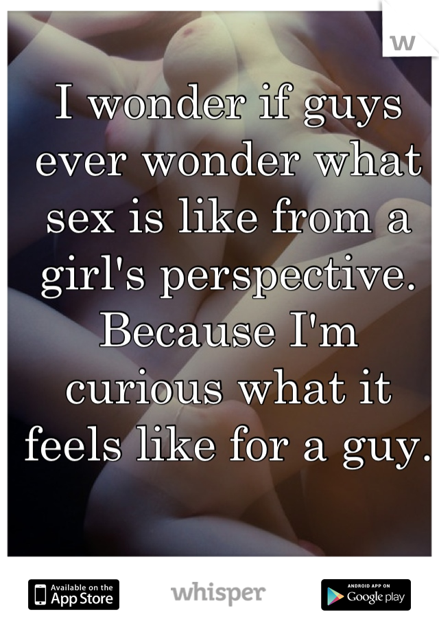 I wonder if guys ever wonder what sex is like from a girl's perspective.
Because I'm curious what it feels like for a guy.