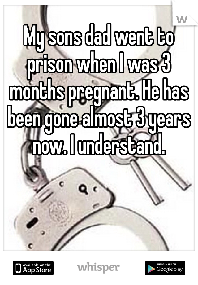My sons dad went to prison when I was 3 months pregnant. He has been gone almost 3 years now. I understand.