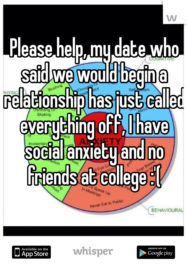 Please help, my date who said we would begin a relationship has just called everything off, I have social anxiety and no friends at college :'(