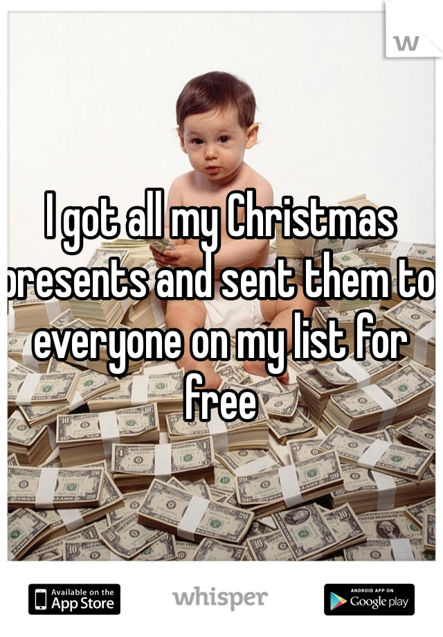 I got all my Christmas presents and sent them to everyone on my list for free