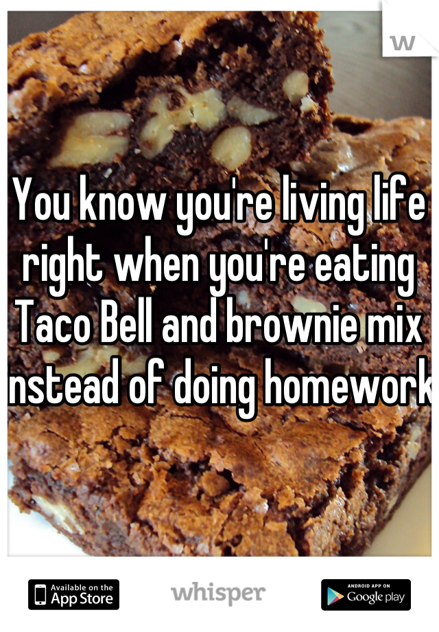 You know you're living life right when you're eating Taco Bell and brownie mix instead of doing homework