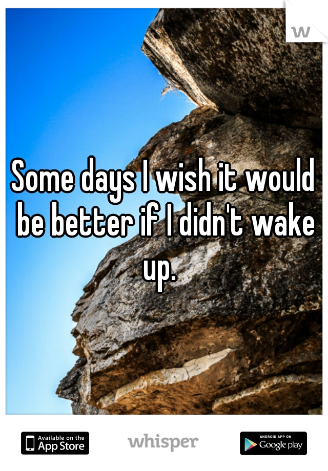 Some days I wish it would be better if I didn't wake up.  