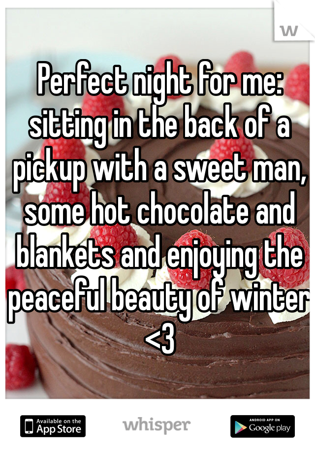 Perfect night for me: sitting in the back of a pickup with a sweet man, some hot chocolate and blankets and enjoying the peaceful beauty of winter <3 