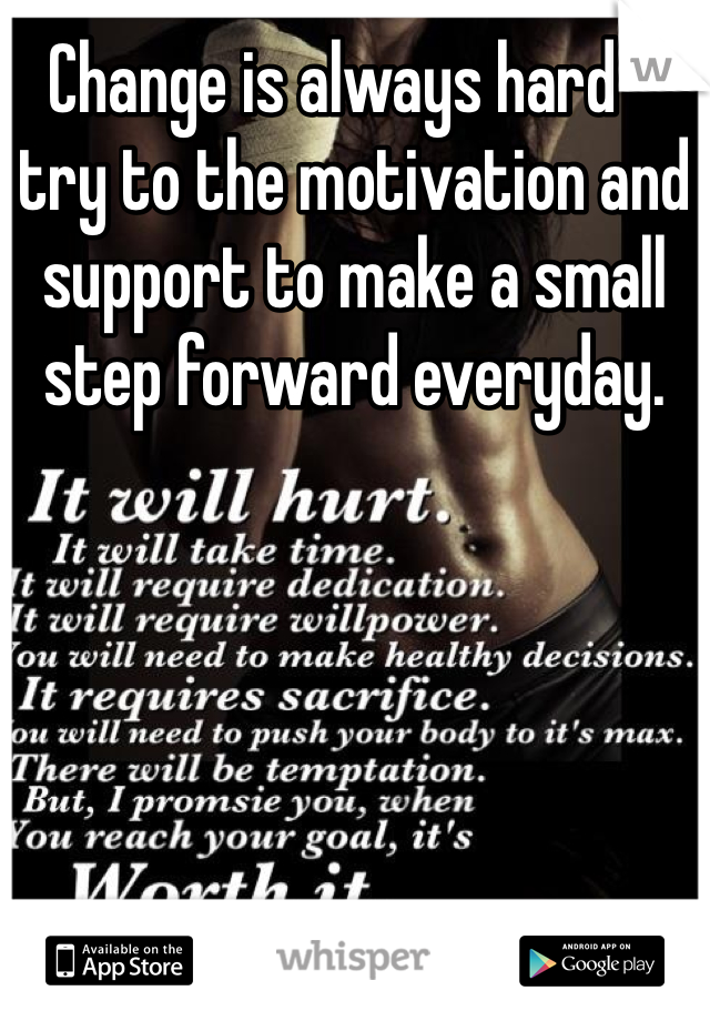 Change is always hard - try to the motivation and support to make a small step forward everyday.