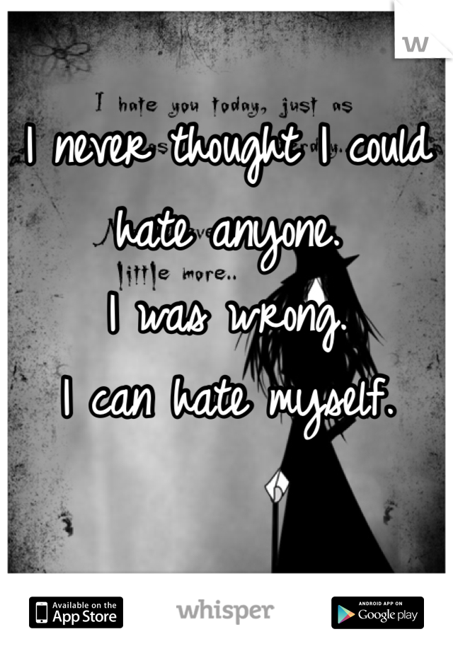 I never thought I could hate anyone. 
I was wrong. 
I can hate myself. 