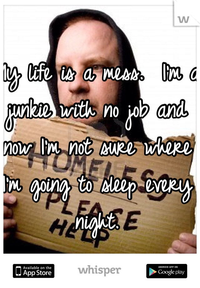 My life is a mess.  I'm a junkie with no job and now I'm not sure where I'm going to sleep every night.