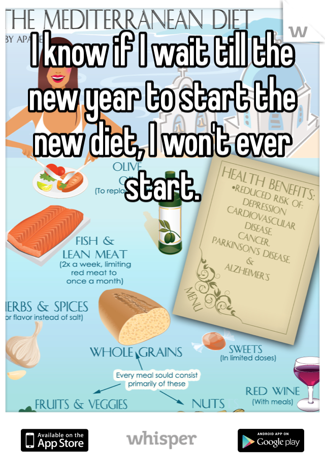 I know if I wait till the new year to start the new diet, I won't ever start. 