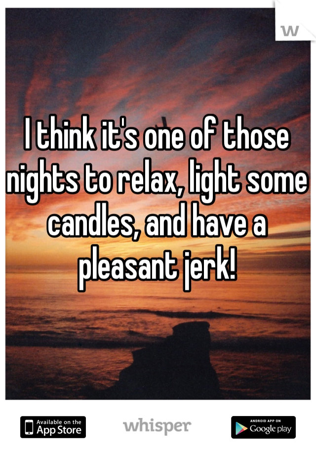 I think it's one of those nights to relax, light some candles, and have a pleasant jerk!  