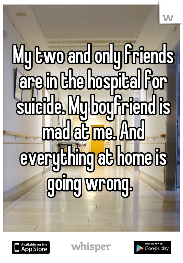 My two and only friends are in the hospital for suicide. My boyfriend is mad at me. And everything at home is going wrong.  