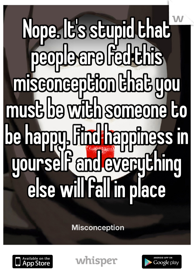 Nope. It's stupid that people are fed this misconception that you must be with someone to be happy. Find happiness in yourself and everything else will fall in place