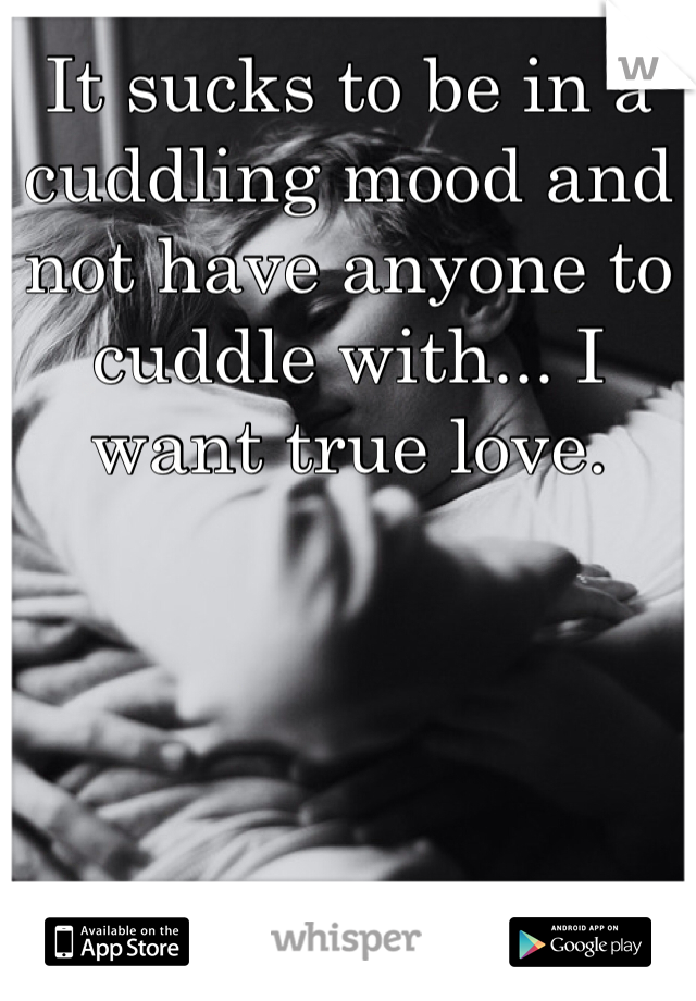 It sucks to be in a cuddling mood and not have anyone to cuddle with... I want true love. 