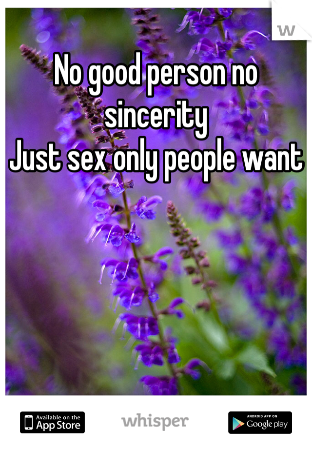 No good person no sincerity 
Just sex only people want 