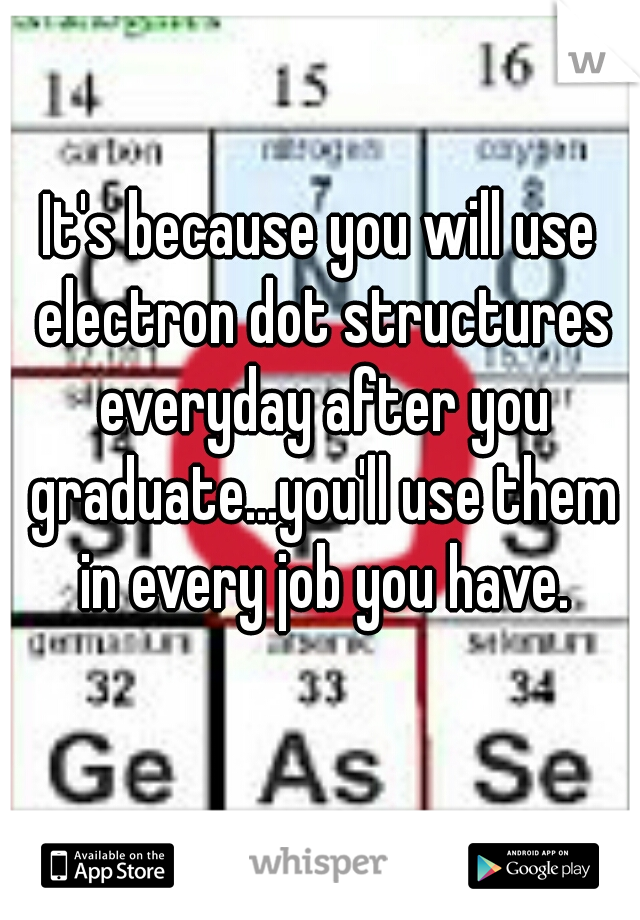 It's because you will use electron dot structures everyday after you graduate...you'll use them in every job you have.