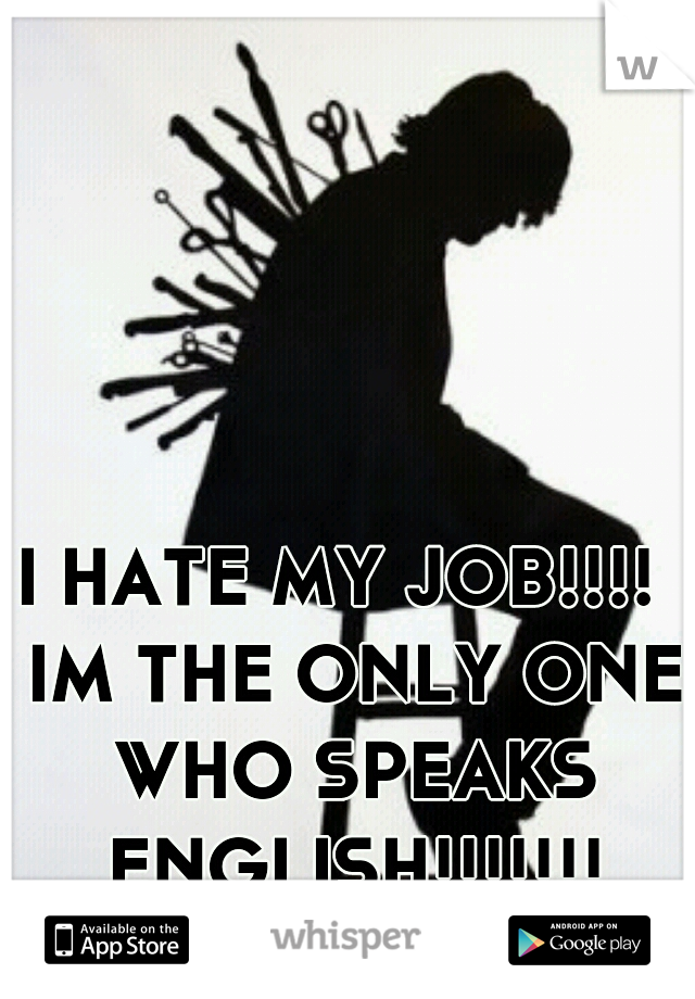 I HATE MY JOB!!!!  IM THE ONLY ONE WHO SPEAKS ENGLISH!!!!!!!