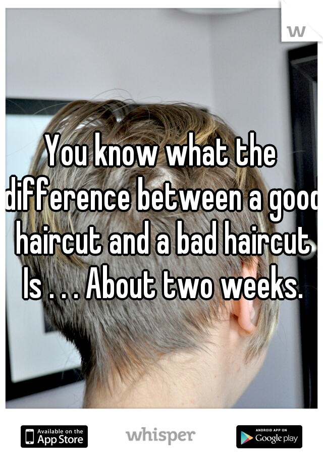 You know what the difference between a good haircut and a bad haircut Is . . . About two weeks.