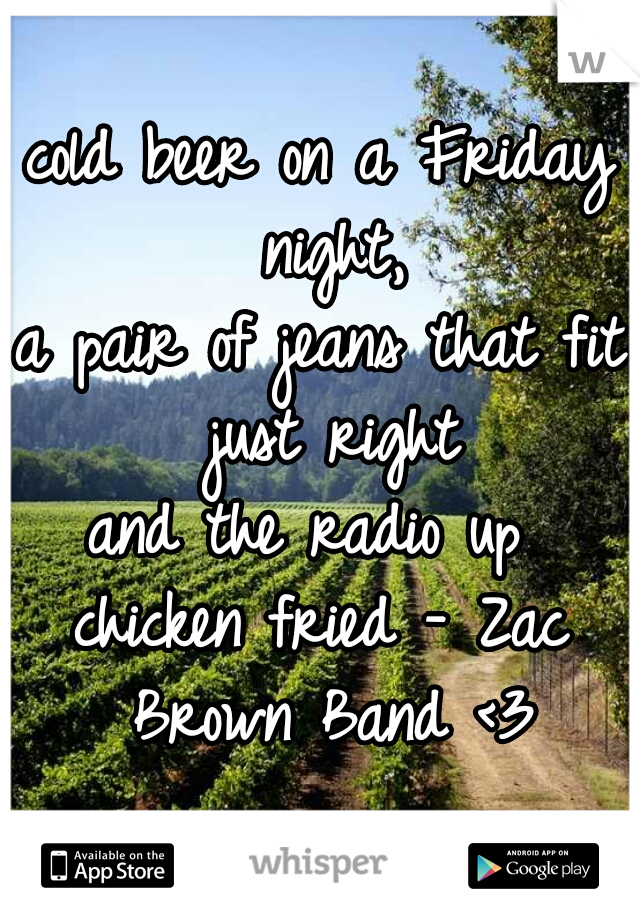cold beer on a Friday night,
a pair of jeans that fit just right
and the radio up 

chicken fried - Zac Brown Band <3