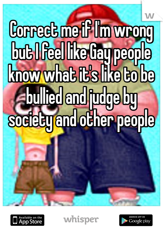 Correct me if I'm wrong but I feel like Gay people know what it's like to be bullied and judge by society and other people
