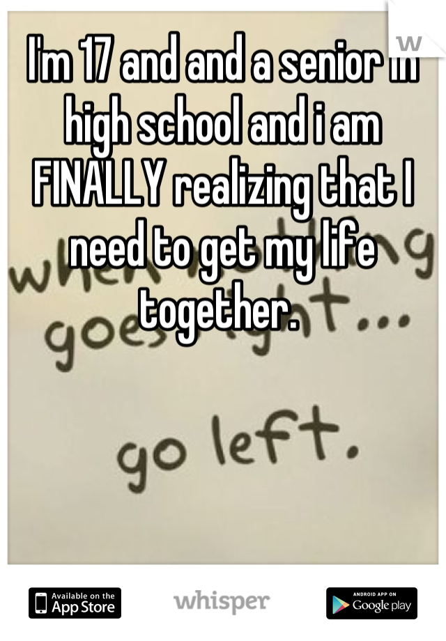 I'm 17 and and a senior in high school and i am FINALLY realizing that I need to get my life together. 
