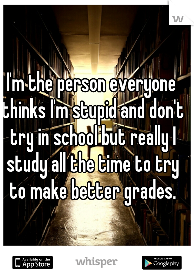 I'm the person everyone thinks I'm stupid and don't try in school but really I study all the time to try to make better grades.