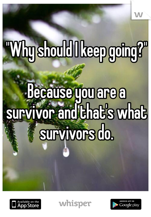 "Why should I keep going?"

Because you are a survivor and that's what survivors do.