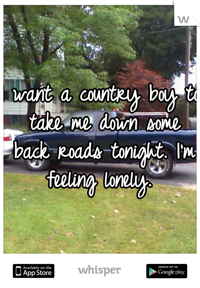 I want a country boy to take me down some back roads tonight. I'm feeling lonely. 