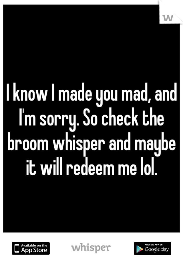 I know I made you mad, and I'm sorry. So check the broom whisper and maybe it will redeem me lol.