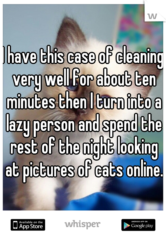 I have this case of cleaning very well for about ten minutes then I turn into a lazy person and spend the rest of the night looking at pictures of cats online.