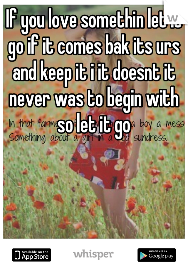 If you love somethin let it go if it comes bak its urs and keep it i it doesnt it never was to begin with so let it go