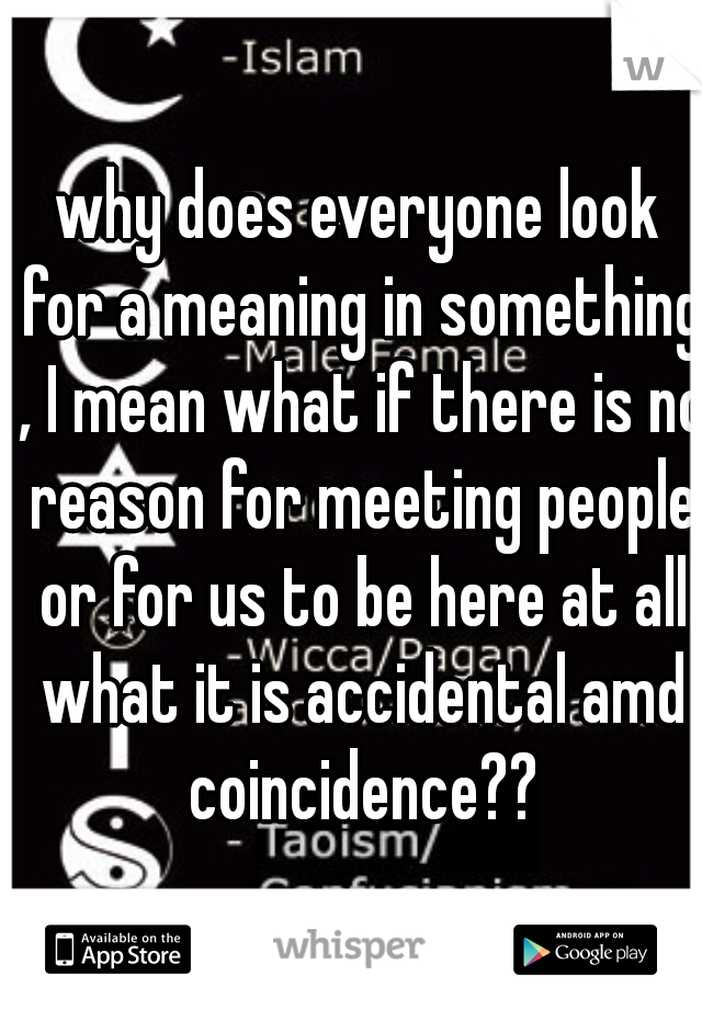 why does everyone look for a meaning in something , I mean what if there is no reason for meeting people or for us to be here at all what it is accidental amd coincidence??