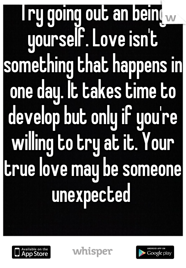 Try going out an being yourself. Love isn't something that happens in one day. It takes time to develop but only if you're willing to try at it. Your true love may be someone unexpected 