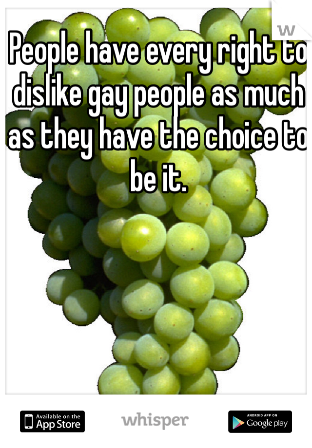 People have every right to dislike gay people as much as they have the choice to be it. 