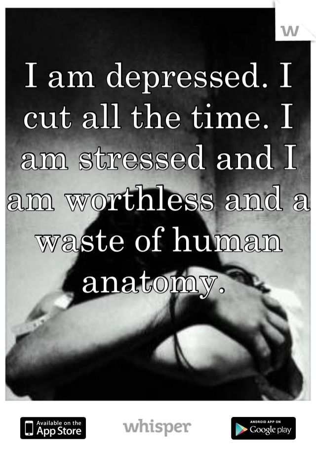 I am depressed. I cut all the time. I am stressed and I am worthless and a waste of human anatomy. 