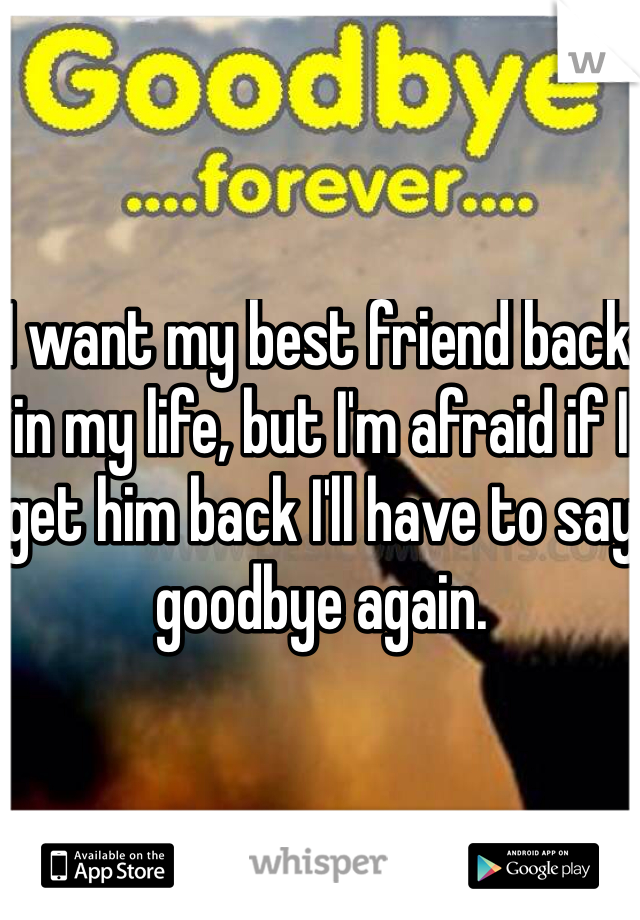 I want my best friend back in my life, but I'm afraid if I get him back I'll have to say goodbye again.