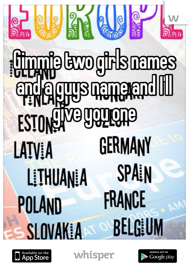 Gimmie two girls names and a guys name and I'll give you one
