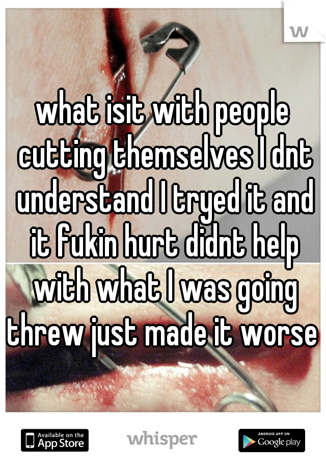 what isit with people cutting themselves I dnt understand I tryed it and it fukin hurt didnt help with what I was going threw just made it worse 